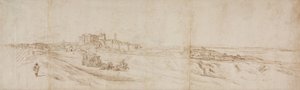 Kilátás a Castello Bracciano-ra, Róma közelében, kocsival és figurákkal alkotó: Jacques Callot