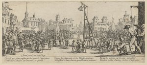 Billenő akasztófa, a „Háború borzalmai” sorozat 10. lapja alkotó: Jacques Callot