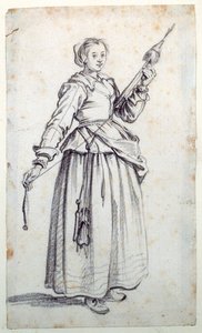 Nő orsóval (fekete kréta papíron) alkotó: Jacques Callot