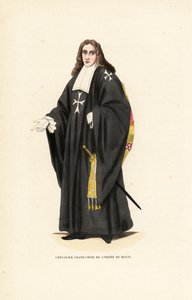 Hospitaller Lovagrend Nagykeresztje, Máltai Lovagrend, Jeruzsálemi Szent János Kórház Lovagrendje, Chevalier Grand-Croix de l’Ordre de Malte. Kézi színű fatömb-metszet Jacques Charles Bar illusztrációja után, Abbot Tiron