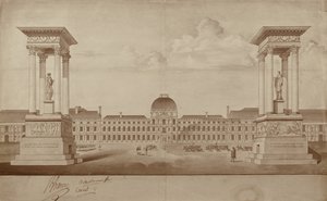 A július 14-i és augusztus 10-i emlékművek terve a Place du Carrouselen (toll és tinta papíron) alkotó: Jacques Delannoy
