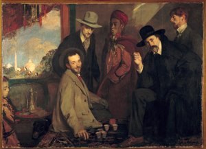 Andre Gide és barátai az 1900-as világkiállítás Maure kávézójában (Eugene Rouart; Charles Chanvin; Athman Ben Salah; Henri Gheon) Jacques Emile (Jacques-Emile) Blanche festménye (1861-1942) 1900 V. 1,56x2,2 m Rouen, Musee des Beaux Arts alkotó: Jacques Emile Blanche