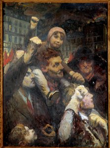 Népfront: „” Népi demonstráció Párizsban 1938-ban”” Párizs utcáin baloldali politikai elkötelezettség jeléül minden korosztályból felemelnek öklüket a párizsiak. Jacques Emile (Jacques-Emile) Blanche (1861-1942) festménye 1938 V. 1,15x0,42 m Pa alkotó: Jacques-Emile Blanche
