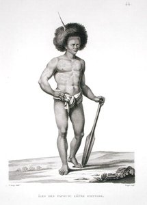Pápua-szigetek: Lepra áldozata, a „Voyage Autour du Monde (1817-20)”-ból, Louis Claude Desaulses de Freycinet (1779-1842) vésette Forget, megjelent 1822-24 (litho)