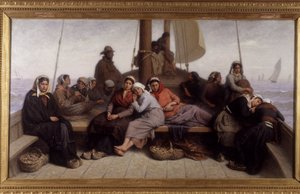 Osztriga horgászat egy csónak fedélzetén - Eugene Feyen (1815-1908) festménye, n.d.