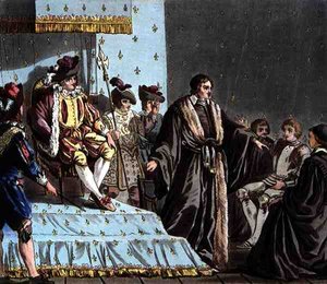 Francois Olivier kancellár (szül. 1488) Összezavarja I. Ferdinánd nagykövetének (1503-64) cselekményeit, vésette Jean Baptiste Morret (fl. 1790-1820)