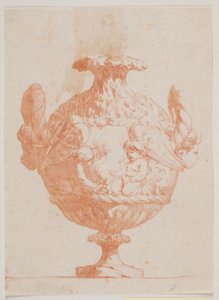 Dekoratív váza két fejjel és két puttival. Másolás pl. 19. a Saly által 1746-ban tervezett váza-lakosztályban. "Vasa a se inventa..."