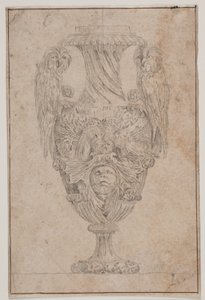 Dekoratív váza két bagollyal és egy fejjel. Másolás Pl. után. 15. a Saly által 1746-ban rajzolt vázasvitában, "Vasa a se inventa..." alkotó: Jacques Francois Joseph Saly