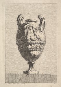 Váza férfi szirénával, mely egy füzért tart fel, innen: Vázák, 1746. alkotó: Jacques Francois Joseph Saly