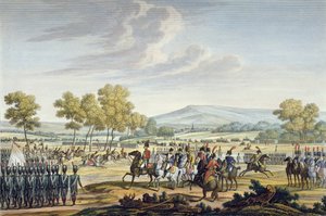 A birodalmi gárda manőverezése a két császár jelenlétében Tilsitben, 1807. június 28., vésette Edme Bovinet (1767-1832) (akvatinta) alkotó: Jacques Francois Joseph Swebach