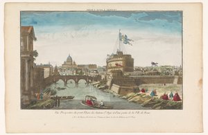 Kilátás az Angyalvárra és a Tiberis folyón átívelő Angyalhídra Rómában Chateau S Ange á Rome (cím a tárgyon) alkotó: Jacques Gabriel Huquier