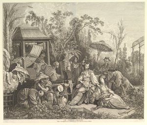 A kínai kert a Chinoiseries-ből, 1743 után. alkotó: Jacques Gabriel Huquier
