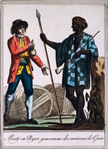 Alcaty, a szenegáli Goree törzsfőnöke, metszet Labrousse rajzából (aktív 1796), az Encyclopedie des Voyagesből, Jacques Grasset de Saint-Sauveur (1757-1810)
