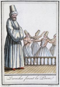 Imádkozó dervisek (örvénylő dervisek) – Grasset Saint Sauveur „” Encyclopédie des voyages” című kötetében, szerk. Párizs 1796 alkotó: Jacques Grasset de Saint Sauveur