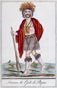 Húsvét-szigeti bennszülött, Laroque színes metszete, Polinézia alkotó: Jacques Grasset de Saint Sauveur