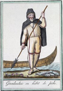 Grönlandiak halászfelszerelésben – Grasset Saint Sauveur „” Encyclopédie des voyages” című kötetében, szerk. Párizs 1796 alkotó: Jacques Grasset de Saint Sauveur