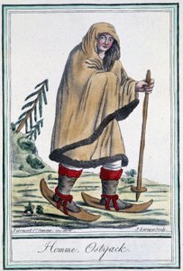 Ostyack férfi síléceken – Grasset Saint Sauveur „” Encyclopédie des voyages” című kötetében, szerk. Párizs 1796 alkotó: Jacques Grasset de Saint Sauveur