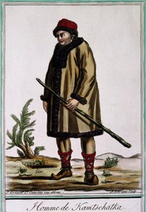 Kamcsatkai férfi, színes metszet, Laroque, Oroszország alkotó: Jacques Grasset de Saint Sauveur