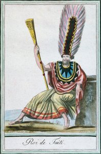 Tahiti királya, Society Islands, színes metszet Labrousse rajzából (aktív 1796) Jacques Grasset de Saint-Sauveur (1757-1810) Encyclopedie des Voyages című könyvéből alkotó: Jacques Grasset de Saint Sauveur