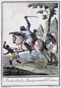 Kezelje, kinek a Moure-ja rabszolgákat visz el – Grasset Saint Sauveur „” Encyclopédie des voyages” című kötetében, szerk. Párizs 1796 alkotó: Jacques Grasset de Saint Sauveur