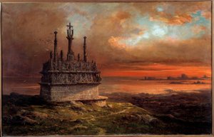 Tronoen kálváriája a naplementében Jacques Guiaud (1811-1876) festménye, 19. századi Brest, Musee des Beaux Arts