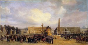 I. Napóleon (1769-1821) hamvainak visszatérése Párizsban 1840.12.15: a kortézs átkel a Place de la Concorde-on Jacques Guiaud (1811-1876) festménye 1841 V. 1,05x2,17 m.