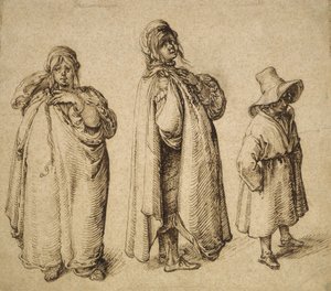 Két tanulmány egy roma nőről és egy roma fiúról egy nagy kalapban, 1605 körül alkotó: Jacques II de Gheyn