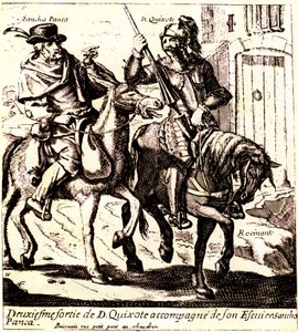 Don Quijote a Rossinante-on, Sancho Panca kíséretében a szamár Grisonon, 1640 körül (illusztráció) alkotó: Jacques Lagniet