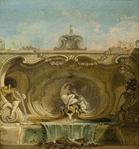Szökőkút tervezése. Naiad és Putto, c. 1740. alkotó: Jacques Lajoue de