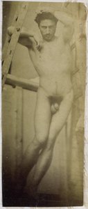 Egy faállványon lógó férfi aktmodell tanulmányozása Jacques de Lalaing műtermében alkotó: Jacques Lalaing (attributed to)