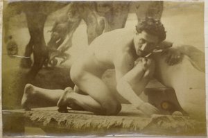 Egy földön fekvő és egy próbababával birkózó férfi aktmodell tanulmányozása Jacques de Lalaing műtermében, lehetséges előtanulmány a Birkózók című festményhez alkotó: Jacques Lalaing (attributed to)