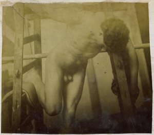 Egy faállványban előredőlő férfi akt modell tanulmányozása Jacques de Lalaing stúdiójában alkotó: Jacques Lalaing (attributed to)