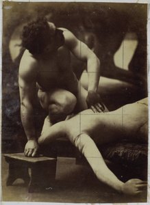 Tanulmányozás egy férfi meztelen modellről, aki egy próbababával birkózik Jacques de Lalaing stúdiójában alkotó: Jacques Lalaing (attributed to)
