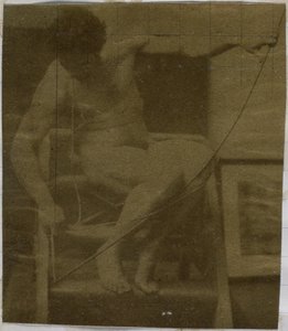 Tanulmány egy lépcsőn ülő férfi meztelen modellről, elölről nézve, kötéllel és masnival az ölében, Jacques de Lalaing stúdiójában alkotó: Jacques Lalaing (attributed to)