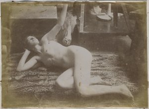 Egy tigrisbőrön fekvő női meztelen modell tanulmányozása Jacques de Lalaing stúdiójában alkotó: Jacques Lalaing (attributed to)