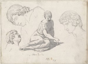 Kockadobó és egyéb tanulmányok az ókori szobrok után alkotó: Jacques Louis David