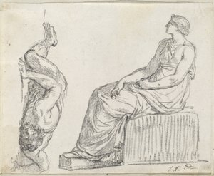 Ülő nő és férfi terpeszkedik a földön alkotó: Jacques Louis David