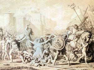 Tanulmány a szabin nők megerőszakolásához (toll, tus, akvarell és ceruzarajz) alkotó: Jacques Louis David