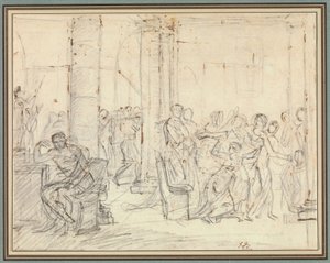 Tanulmány a Liktorok Brutushoz viszik fiainak holttestét című műhöz alkotó: Jacques Louis David