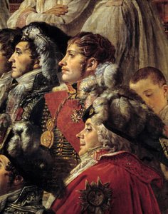 Napóleon rítusa. Részlet Auguste Jean-Gabriel de Caulaincourt (1777-1809), Eugene Rose de Beauharnais Eugene hercegnél (1781-1824) és Charles Maurice de Talleyrandt-Perigord Talleyrandnál (1754-1838) Napóleus császárkoronázása idején. alkotó: Jacques Louis David