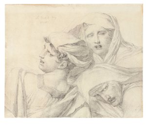 Három nő klasszikus ruhában, mellhosszban, gyötrő arckifejezéssel, 1819 alkotó: Jacques Louis David