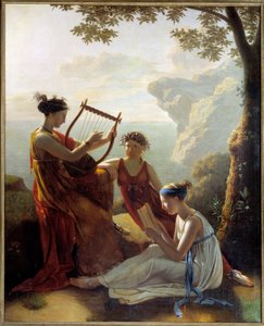 Sapho (Sappho) görög költő lírán játszik és két társa Jacques Louis Grandin (1780-?) festménye 1808 Párizs, Musee Marmottan alkotó: Jacques Louis Michel Grandin