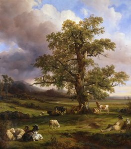 Állatok pihennek egy nagy tölgy körül, 1842