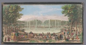 Kilátás a Bassin de Neptune-ra a Versailles-i kertben Vue du Bassin de Neptune dans le Jardin de Versailles (cím a tárgyon) alkotó: Jacques Rigaud (possibly)