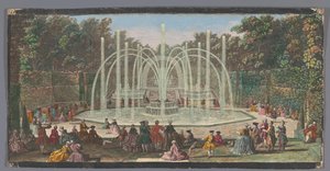Kilátás a Bosquet des Trois Fontaines-re a Versailles-i kertben Les Trois Fontaines (cím a tárgyon) alkotó: Jacques Rigaud (possibly)