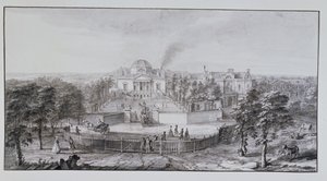 Lord Burlington Chiswick villája délkeletről (toll és tinta mosással papíron)