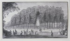 "The Poplar Grove, Lord Burlington Chiswick-villája" (toll és tinta akvarellel papíron) alkotó: Jacques Rigaud
