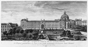 Kilátás a Hopital Royal de La Salpetriere-re, amely Hopital General néven ismert, Párizs