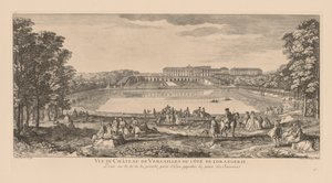 Kilátás a Versailles-i palotára az Orangerie oldaláról, a svájci tavon túl. alkotó: Jacques Rigaud