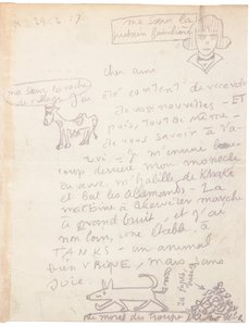Autogram levél rajzokkal alkotó: Jacques Vache